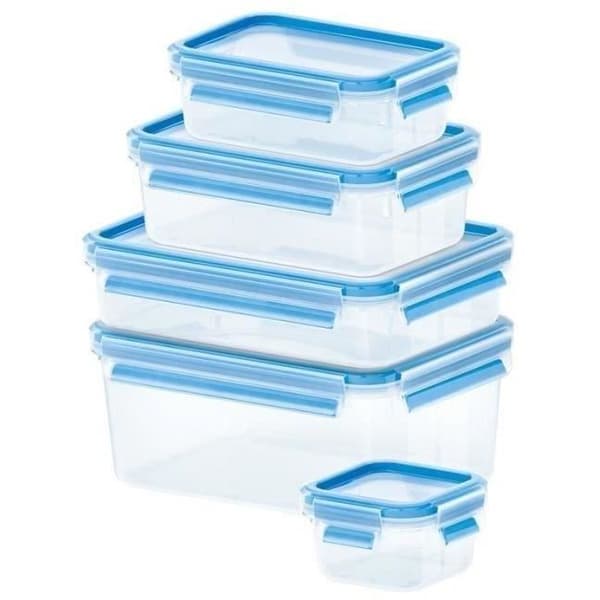 EMSA Set med 5 Clip&Close-behållare - 0,25/0,55/1/1,2/2,3 L - Rektangulär