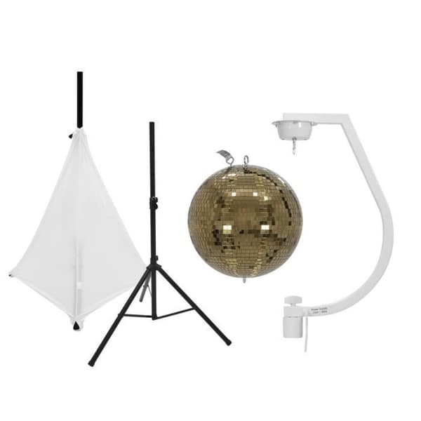 Glittrande boll - EUROLITE - 30cm - Guld - Med stativ - Vit tripodfodral
