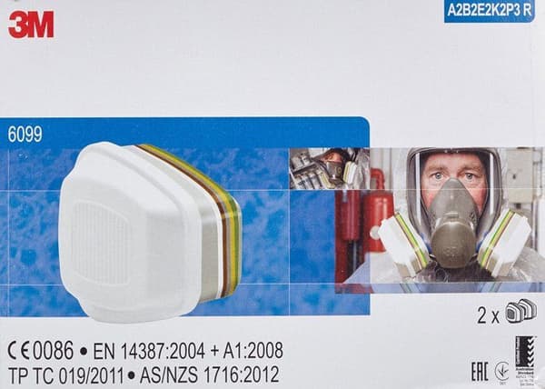 3m byggplatsskyddsmask - 6099 - Anti-Gas Filter A2B2E2K2P3 R Box med 4