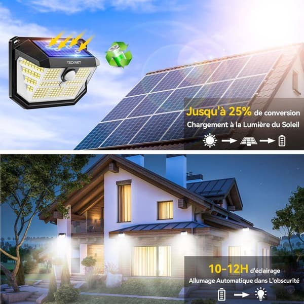 Utomhusprojektor - TECKNET - TK-SL001 - Solpanel 25% - 231 LED - PIR-sensor 3–5m