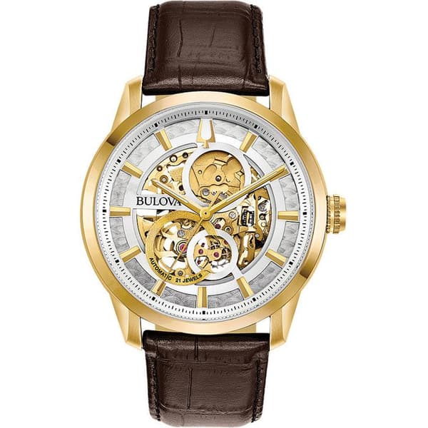 Klocka - Stål, Brunt Läder - Bulova - 97A138