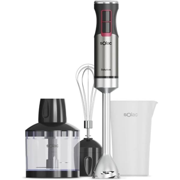 SOLAC Stavmixer Solution 1503 Plus 1500W - 4 rostfria blad, Turbo, stänkskydd, tillbehör