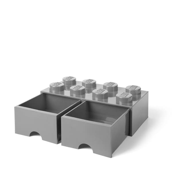 Förvaringslåda - LEGO - Tegel 8 - 2 lådor - Stapelbar - Grå sten