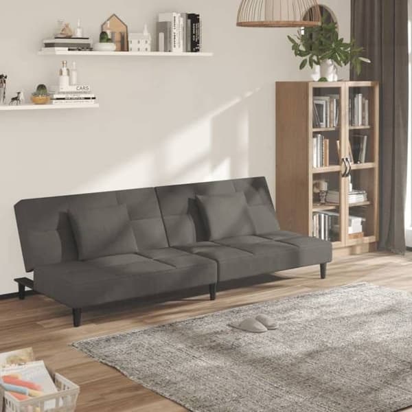 vidaXL 2-sits bäddsoffa med två kuddar mörkgrå sammet 375808