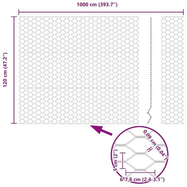vidaXL Hexagonal stängsel Grå 1,2 x 10 m PVC 42005500
