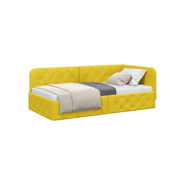 Vinkelsängram i sammet - vidaXL - Gul - 90x190 cm - L-formad design - Mångsidig bäddsoffa