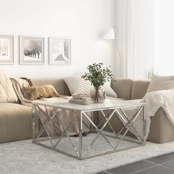 vidaXL Silver soffbord i rostfritt stål och härdat glas 349979