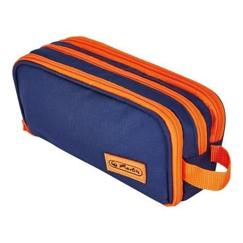 Pennfodral - HERLITZ - Neon - Polyester - Zippad - Blå, Orange