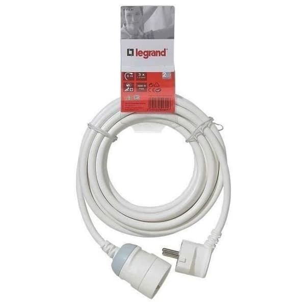 LEGRAND 2P+E förlängningssladd för hemmet med skyddande eclips - L 5 m - Vit