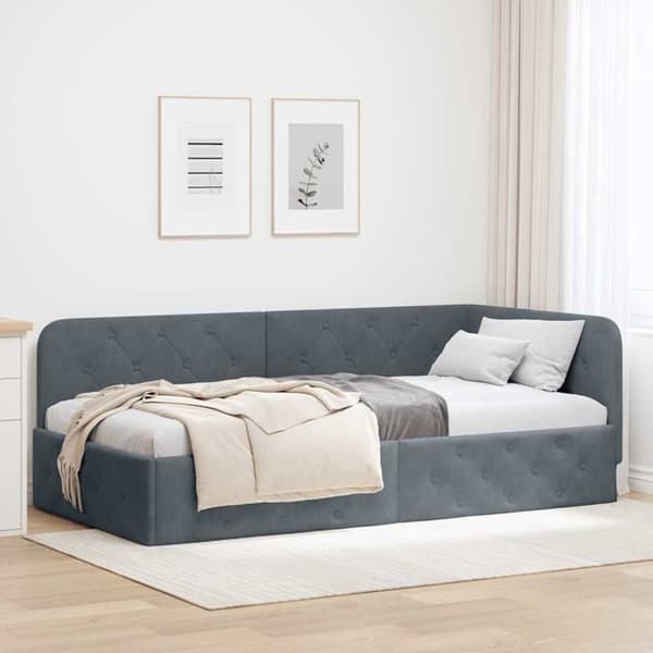 Vinkel sängram i sammet - vidaXL - Mörkgrå - 100x200 cm - L-formad design - Mångsidig bäddsoffa