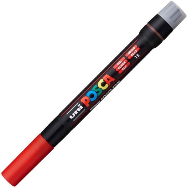 Målarpenna - POSCA - Röd - Linjebredd 1-10 mm - Penselspets - Opaque