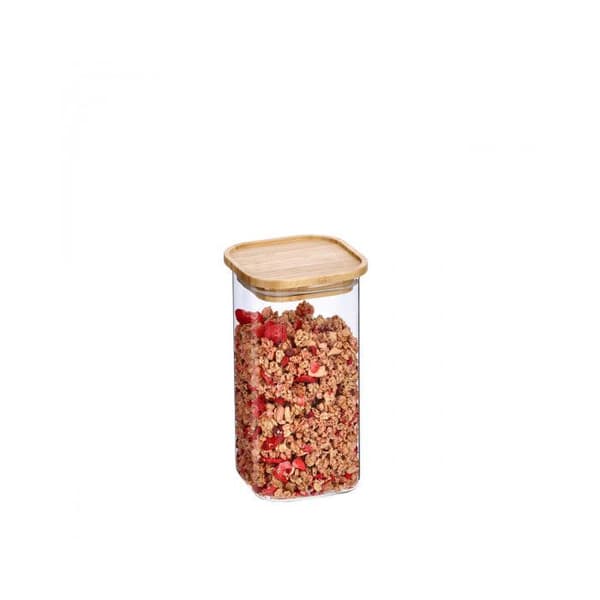 Glasburk i kvadratisk form med bambu 1,3 L