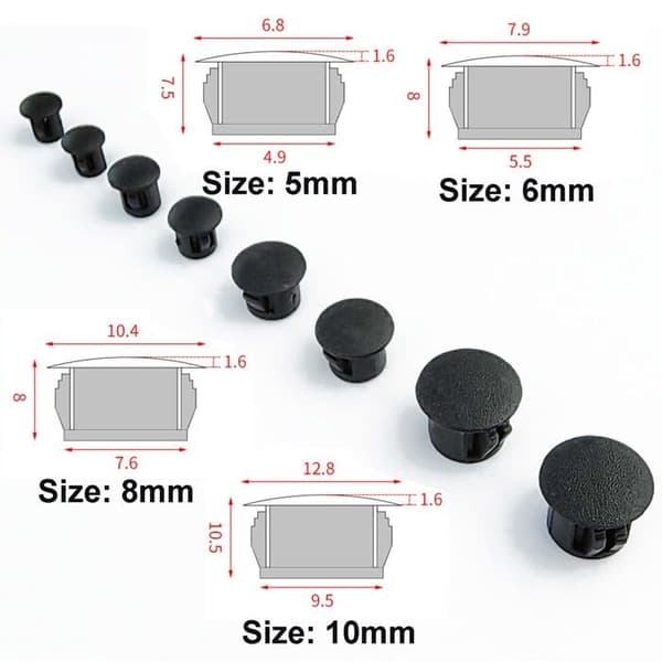 Möbelpluggar - QRITY - GZ02-8MM-20 - 8 mm - Pack 20 - Svart - Vattentäta