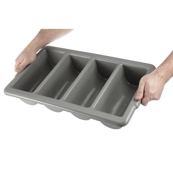 Bestickbricka - Kristallon - Stapelbar - Plast - 4 fack - Grå