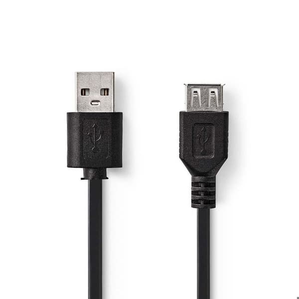 Nedis USB kabelförlängning - 2 m - Svart - USB 2.0 - Rund - Koppar mittledare