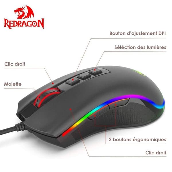 Spelmus - REDRAGON - M711 COBRA - 5000 DPI - 7 knappar - RGB LED-belysning