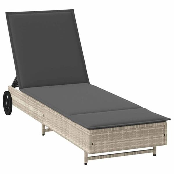 Lounge stol - Ljusgrå - Flätad resin - Justerbart ryggstöd - Inbyggda hjul