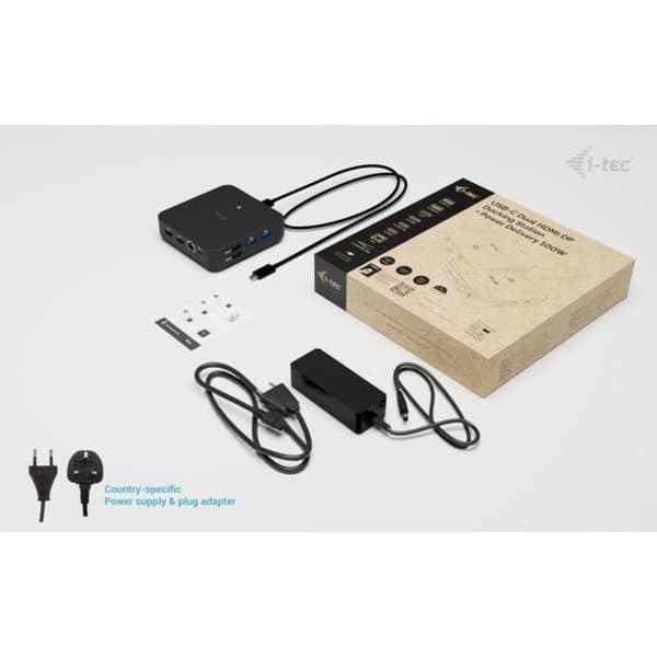 I-Tec Docking Station USB-C DP Dual HDMI 4K 100W med Universell Lader