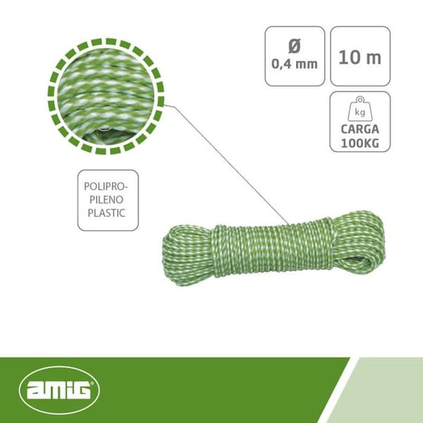 AMIG | Flätad plastsnodd 20120 | Ø4 mm | Polyeten-Polypropen | Vit/Grön