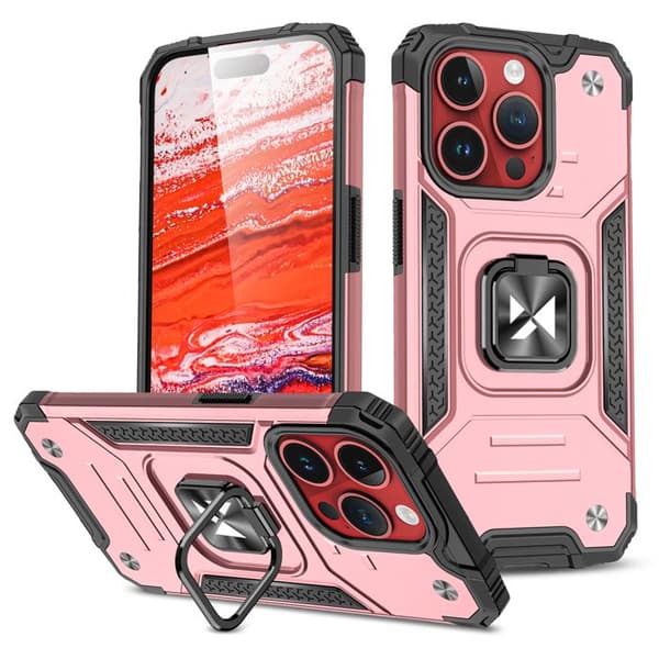 Coque Ring Armor för iPhone 15 Pro, roséguld, med finger ring
