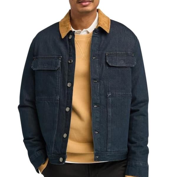 Mörkblå Jeansjacka för Herr Timberland Trucker Isolerad