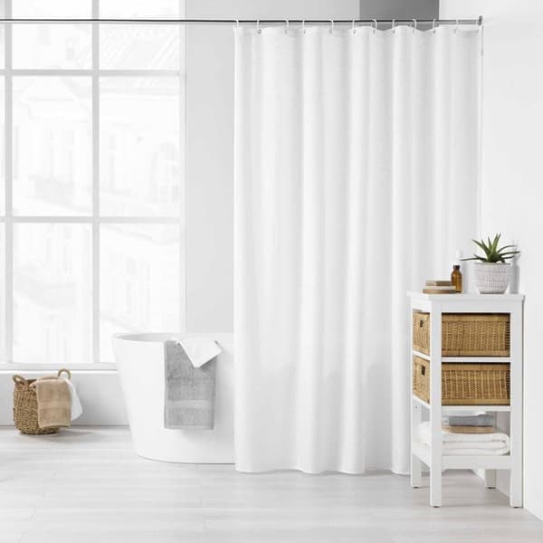 Enfärgad duschdraperi med krokar Vit 180x200 cm
