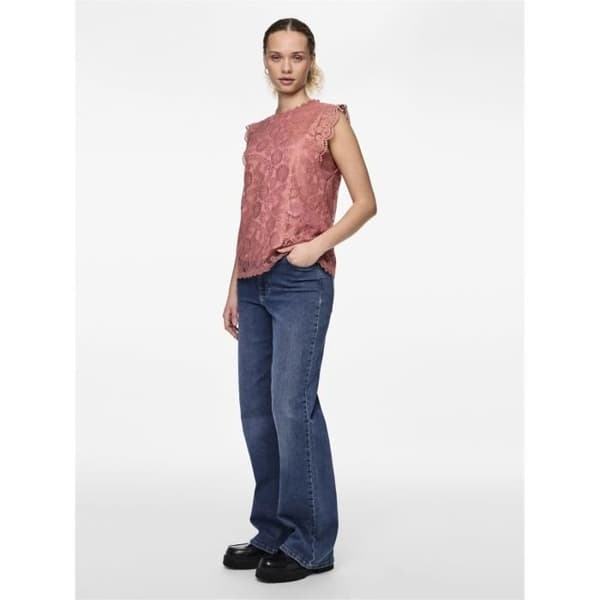 Långärmad spetslinne dam Pieces Olline – Rosa