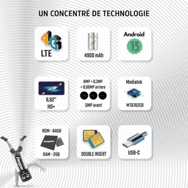 Smartphone - ENERGIZER - U683S - 6.8'' - 4G - Batteri 4900mAh