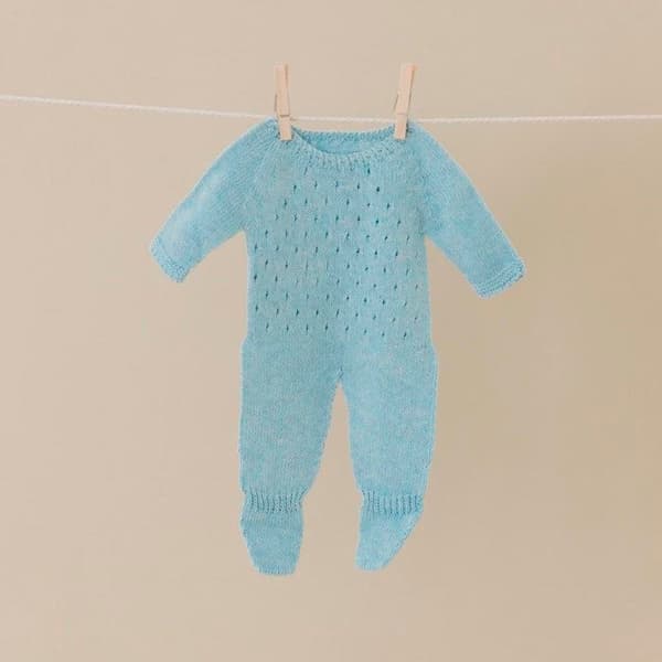 Blå Stickad Pyjamas För Docka 38cm