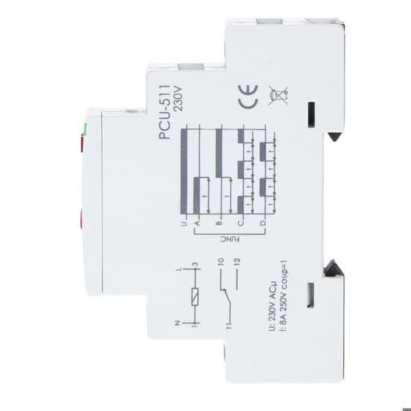 Tidsrelä multifunktion PCU-511, kontakter: 1P, U=230V, I=10A, 1 modul