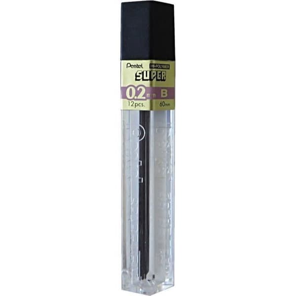Mina för blyertspennor - Pentel - HI-POLYMER SUPER - 0,2 mm - Grad B - 12 stycken