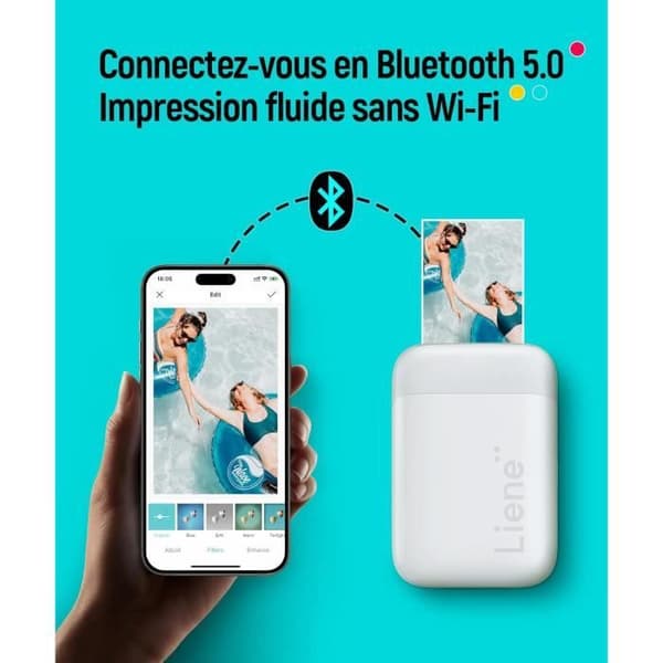 Bärbar Fotoprinter - LIENE - Mini Printer - Bluetooth 5.0 - 50 Zinkpapper - Vit