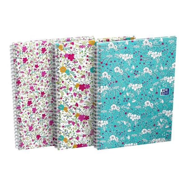 Cahier B5 - OXFORD - Blommig - 120 sidor - Små rutor - Rosa