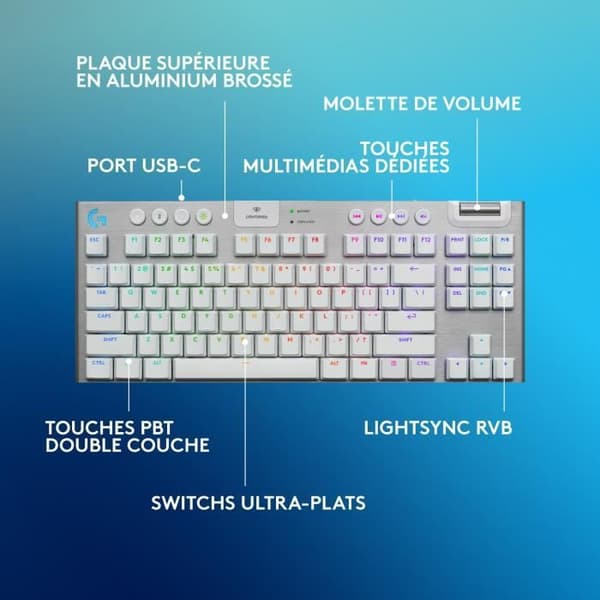 Gamingtangentbord - Trådlöst - Logitech G - G915 TKL X - AZERTY - Tactil switch - Vit