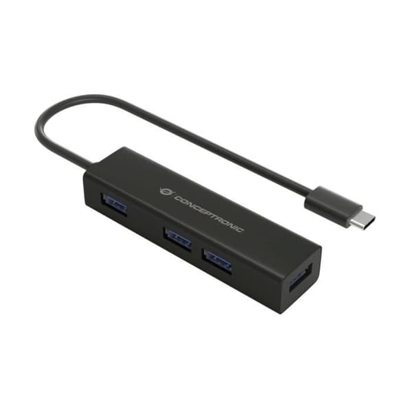 USB-hub - CONCEPTRONIC - HUBBIES07B - 4 portar - USB 3.2 Gen 1 - Svart