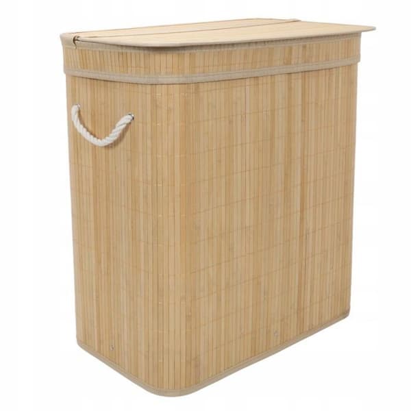 Tvättkorg - SPRINGOS - Modell i bambu - 2 fack - 100 l - Brun