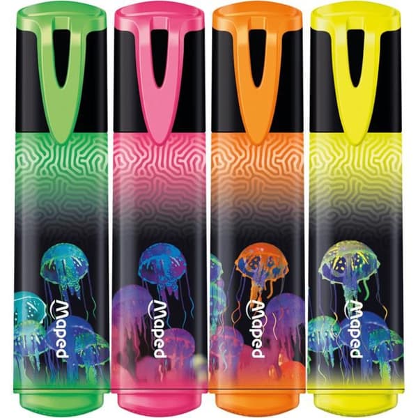 Maped - 4 Deepsea Paradise Highlighters - Mejselspets - Grön, Rosa, Orange, Gul