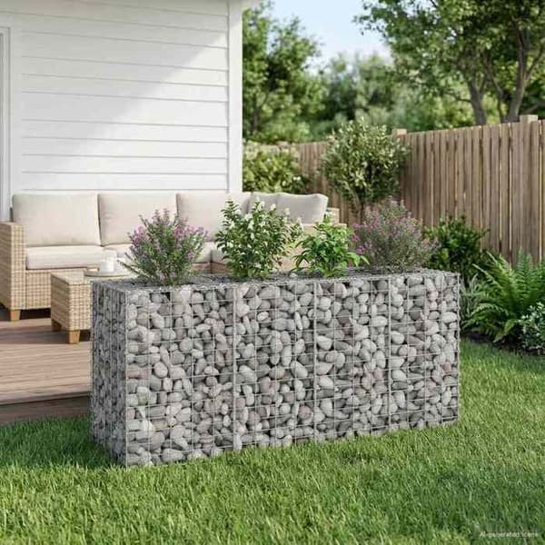 vidaXL Hög säng gabion Silver 42033329