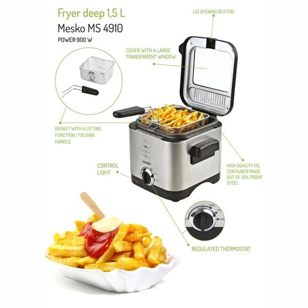 Friteuse - ADLER - MS 4910 - 1,5 L - 900 W - Silver
