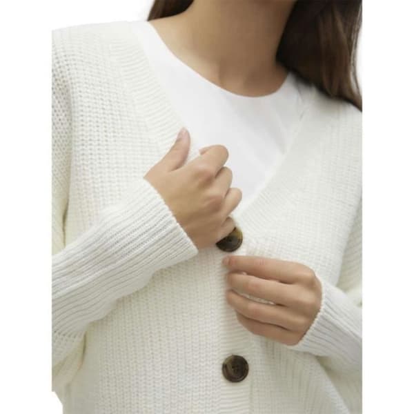 Cardigan - VERO MODA - Stickad - Knappkrage - Ecru - Vit