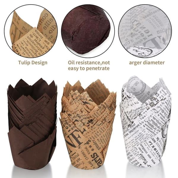 Muffinsformar - FULUSHOUXI - 150 stycken - Bakplåtspapper - Tulipdesign - Värmeresistenta