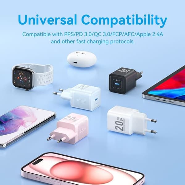 Laddare - VENTION - FEPWW0-EU - 20W - Type-C - Smart Charging