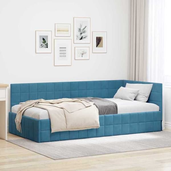 vidaXL Hörnsängram Blå 100 cm x 200 cm Sammet 42016397