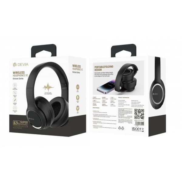 Bluetooth-hörlurar - Devia - Kinton V2 - Trådlös - Svart - 24h Batteritid
