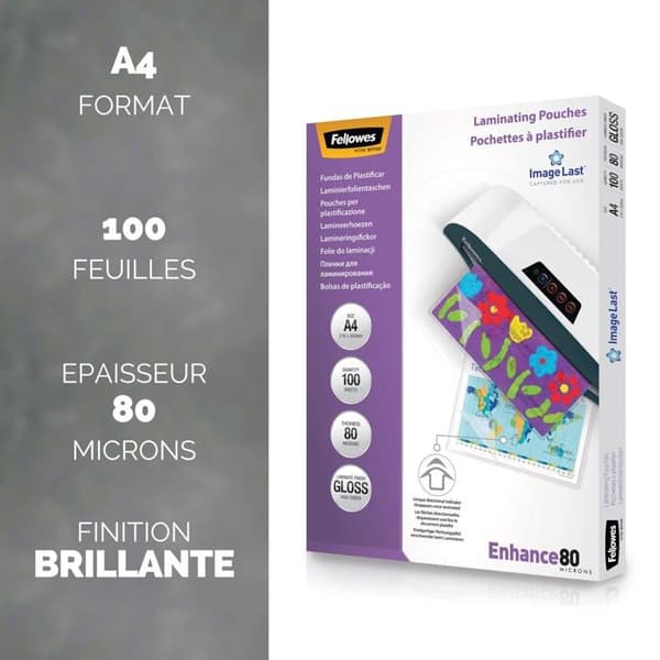 Fellowes Plastfickor A4 80 µm (2×80) Glansig - Pack 5×100 (500 st)