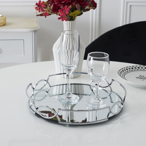 Plateau - HEM DECO FABRIK - Spegel - Silverfärgad - Rund - D30 cm