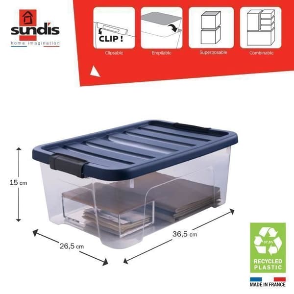 Förvaringslåda - SUNDIS - WAVE BOX - 10 L - Transparent - 4-pack