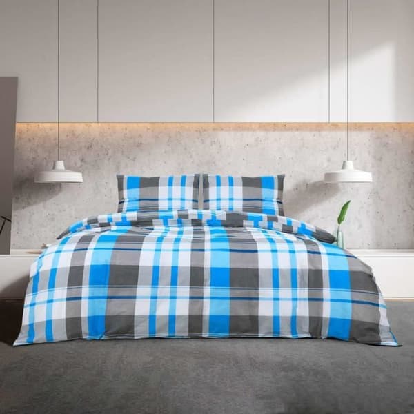 vidaXL Påslakanset blått och grått 135x200 cm Bomull136069