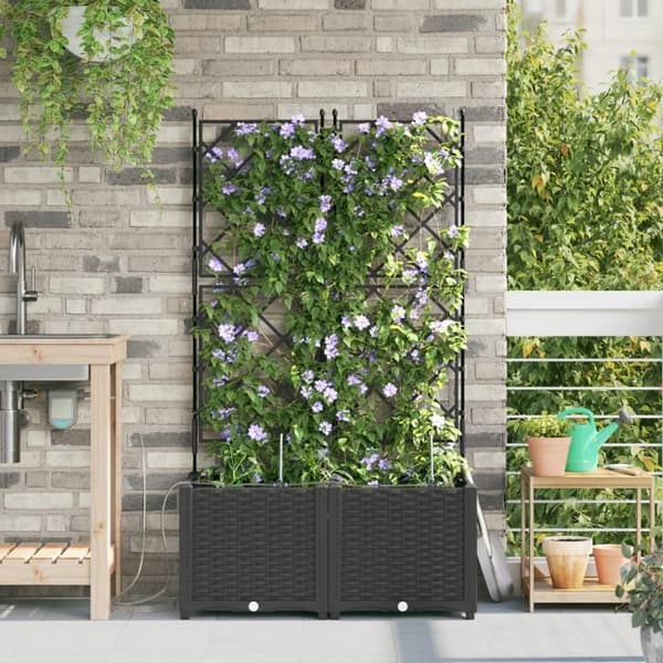 Jardiniärer med bevattningssystem av vatten 2 st Svart
