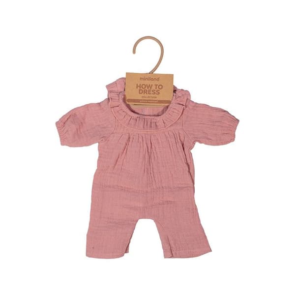 Pyjamasrosa med hatt för docka 38 cm